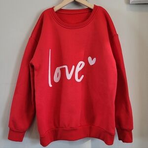 Red Love Sweater Baggy Valentines Day White Words Love With A Heart